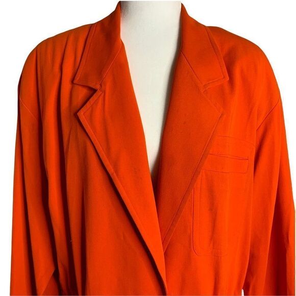 Vintage 80s Anne Klein Anorak Utility Jacket 12 Orange Pocket Drawstring Waist - Picture 2 of 8